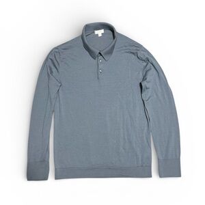 119 COS Men's Slim Wool Long Sleeve Polo Shirt, Dusty Blue, Large